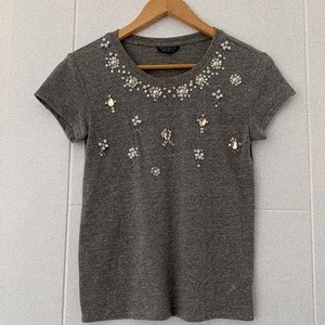 Beaded & Bejeweled Topshop Gray Tee